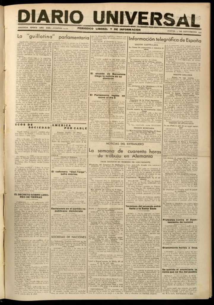 Miniatura de Diario Universal del 3 de septiembre de 1931