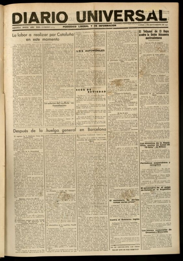 Miniatura de Diario Universal del 7 de septiembre de 1931