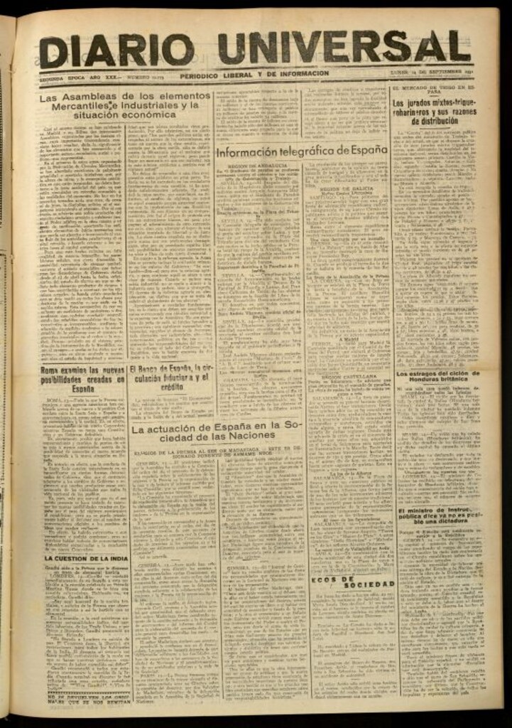 Miniatura de Diario Universal del 14 de septiembre de 1931