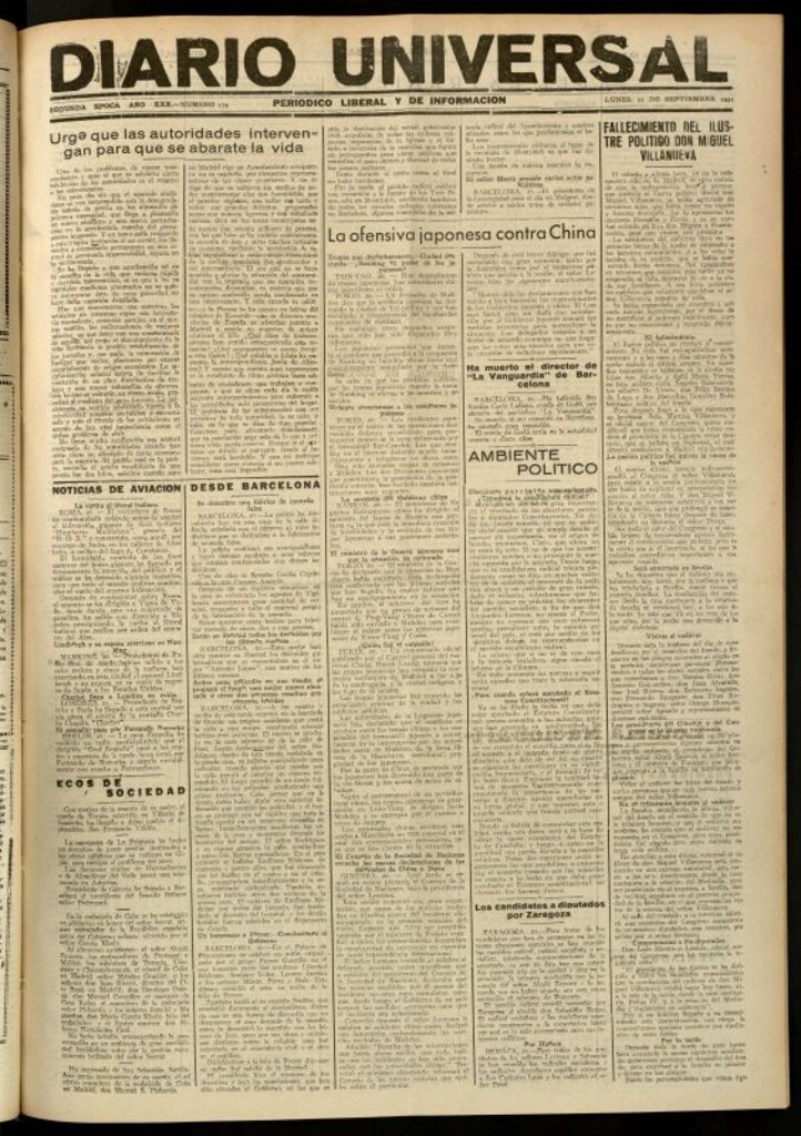 Miniatura de Diario Universal del 21 de septiembre de 1931