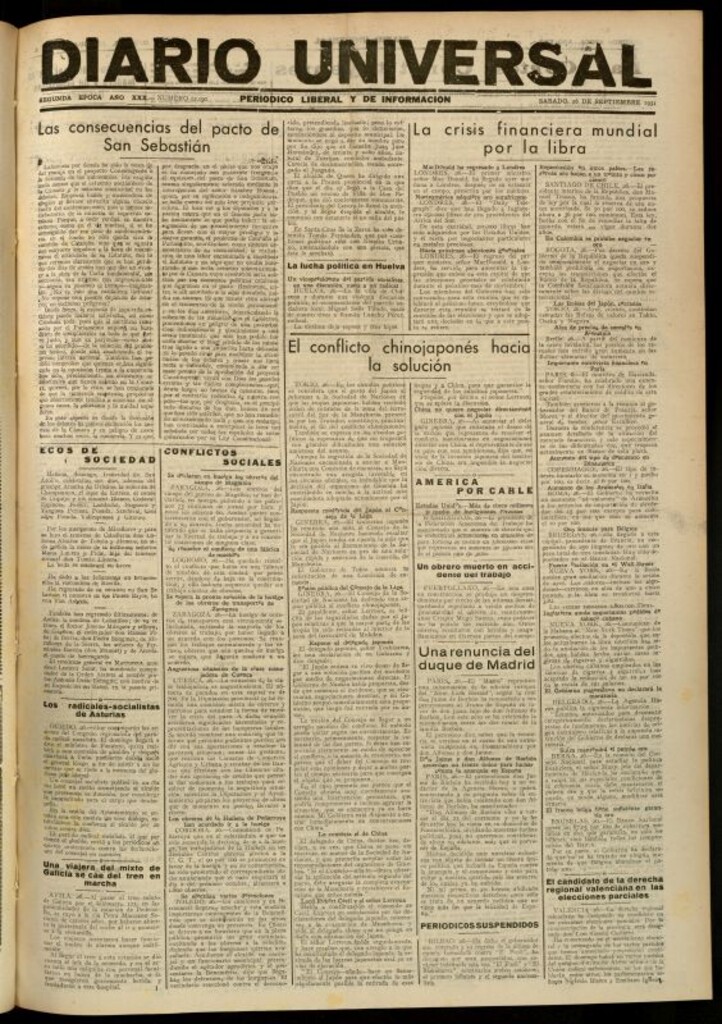 Miniatura de Diario Universal del 26 de septiembre de 1931