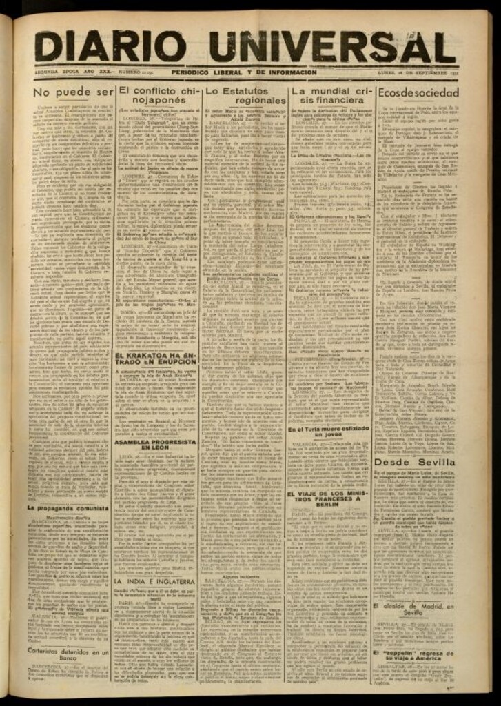 Miniatura de Diario Universal del 28 de septiembre de 1931