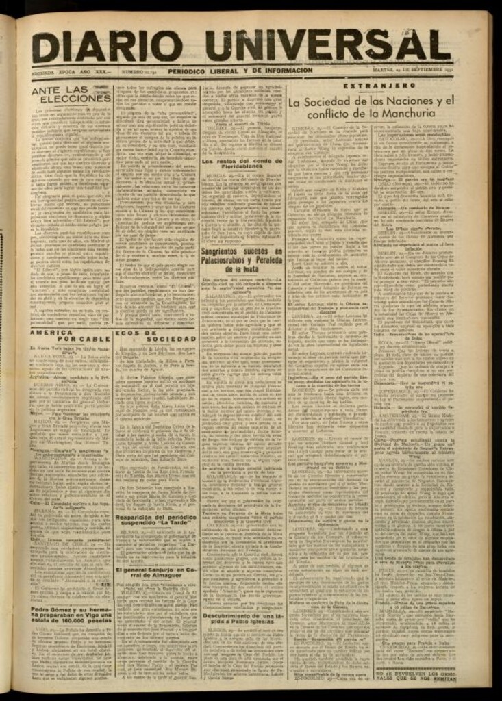 Miniatura de Diario Universal del 29 de septiembre de 1931
