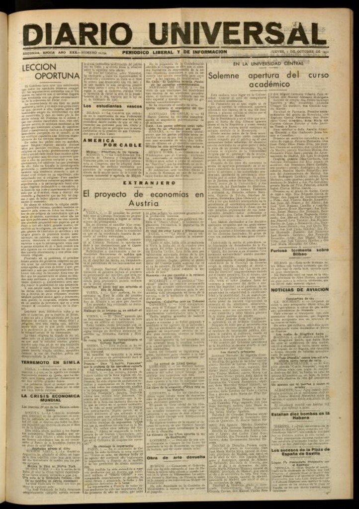 Miniatura de Diario Universal del 1 de octubre de 1931