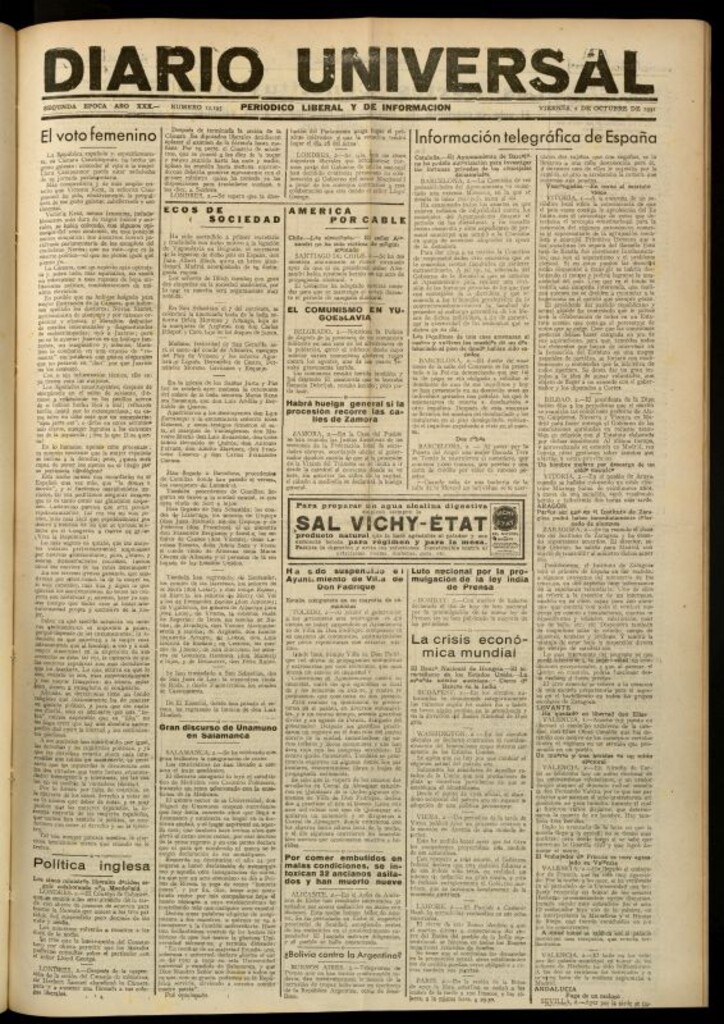 Miniatura de Diario Universal del 2 de octubre de 1931