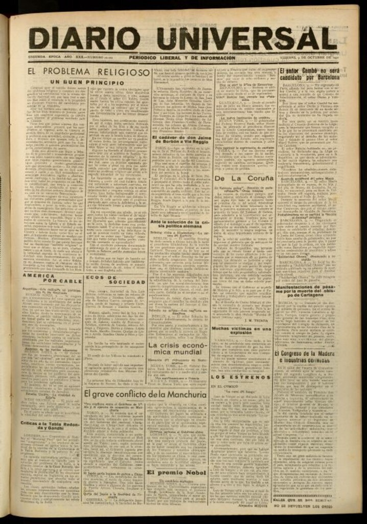 Miniatura de Diario Universal del 9 de octubre de 1931