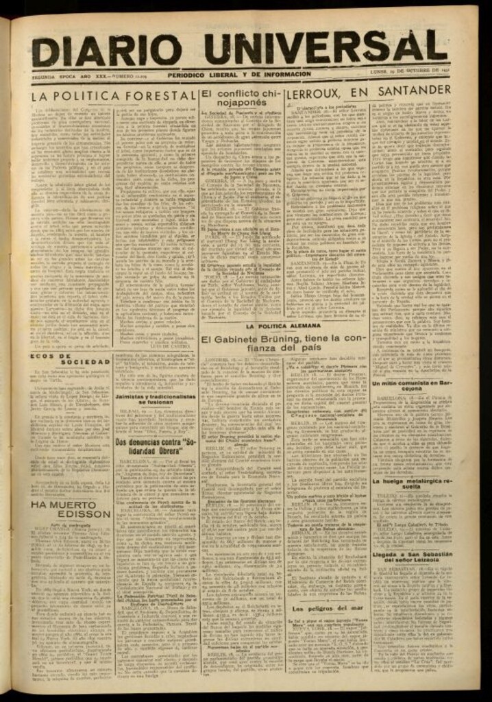 Miniatura de Diario Universal del 19 de octubre de 1931