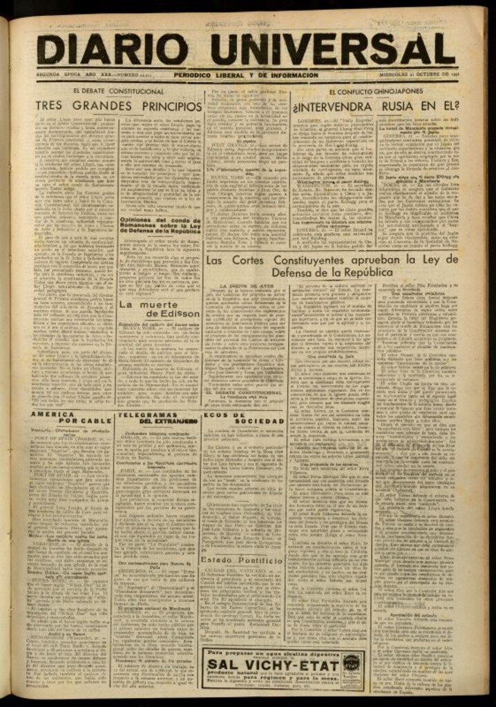 Miniatura de Diario Universal del 20 de octubre de 1931