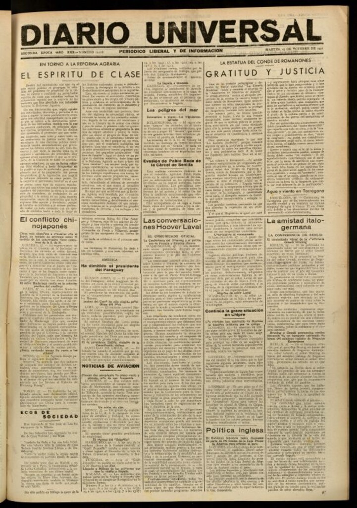 Miniatura de Diario Universal del 27 de octubre de 1931