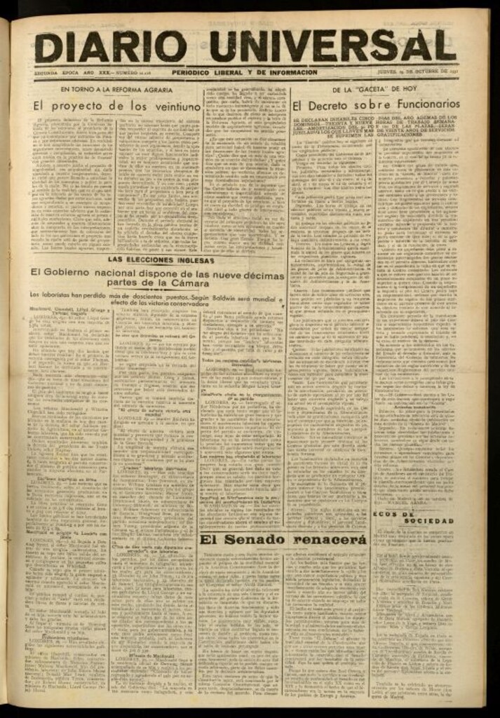 Miniatura de Diario Universal del 29 de octubre de 1931