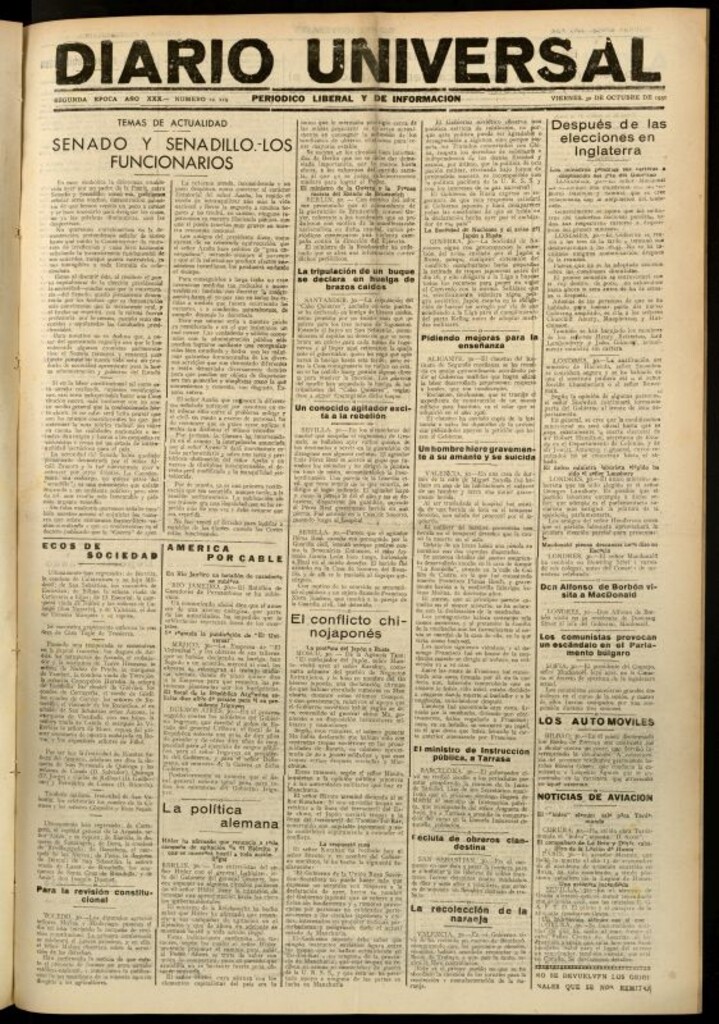 Miniatura de Diario Universal del 30 de octubre de 1931