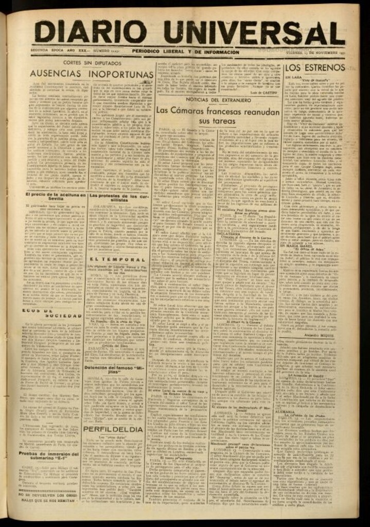 Miniatura de Diario Universal del 13 de noviembre de 1931