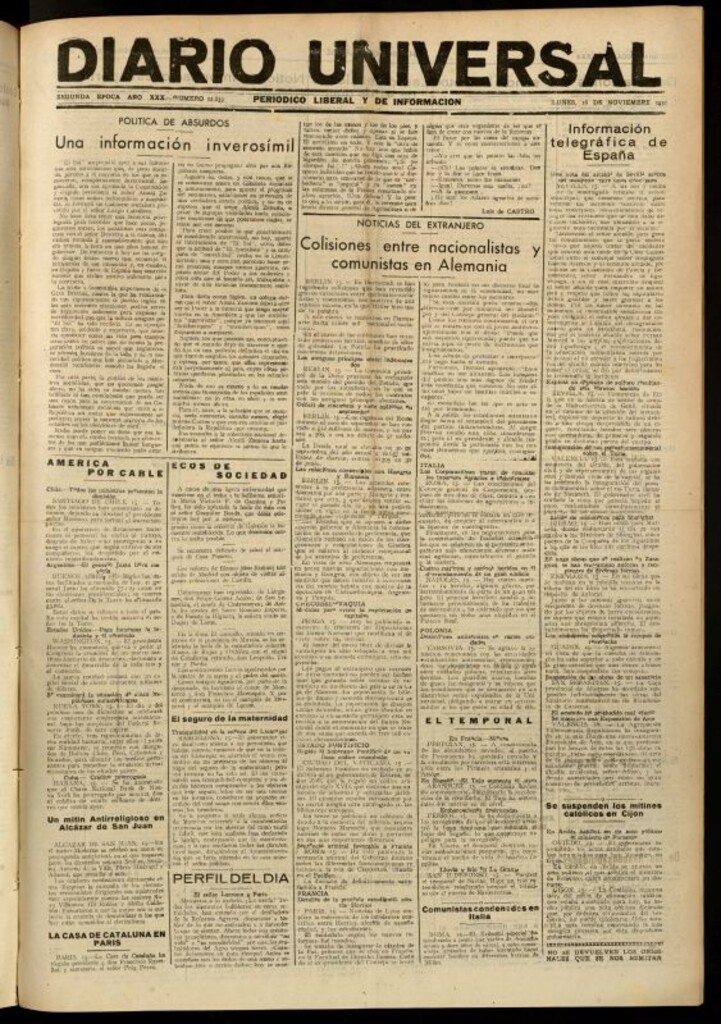 Miniatura de Diario Universal del 16 de noviembre de 1931