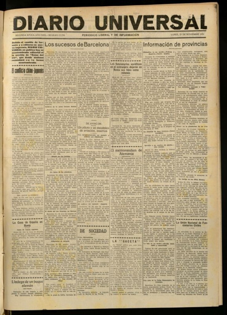 Miniatura de Diario Universal del 23 de noviembre de 1931