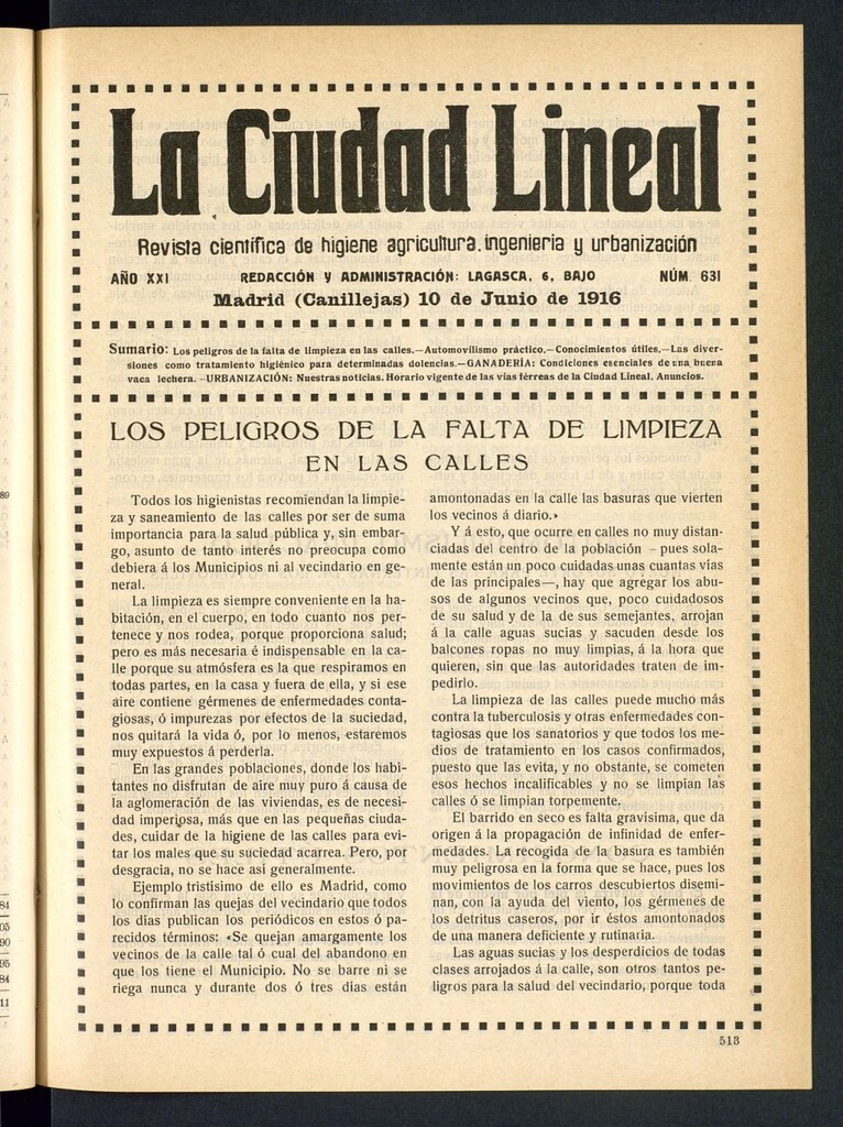 Miniatura de La Ciudad Lineal : órgano oficial de la Compañía Madrileña de Urbanización del 10 de junio de 1916