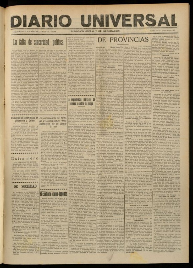 Miniatura de Diario Universal del 30 de noviembre de 1931