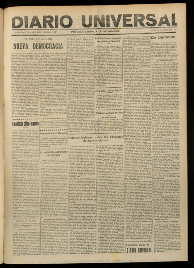 Miniatura de Diario Universal del 3 de diciembre de 1931