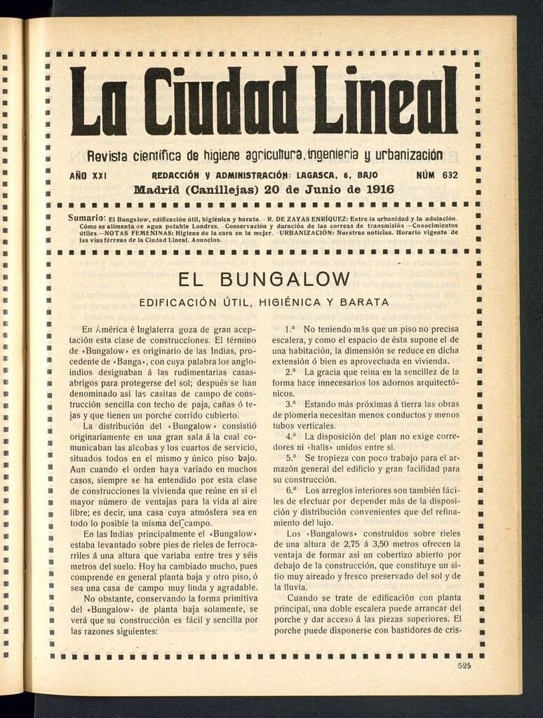 Miniatura de La Ciudad Lineal : órgano oficial de la Compañía Madrileña de Urbanización del 20 de junio de 1916