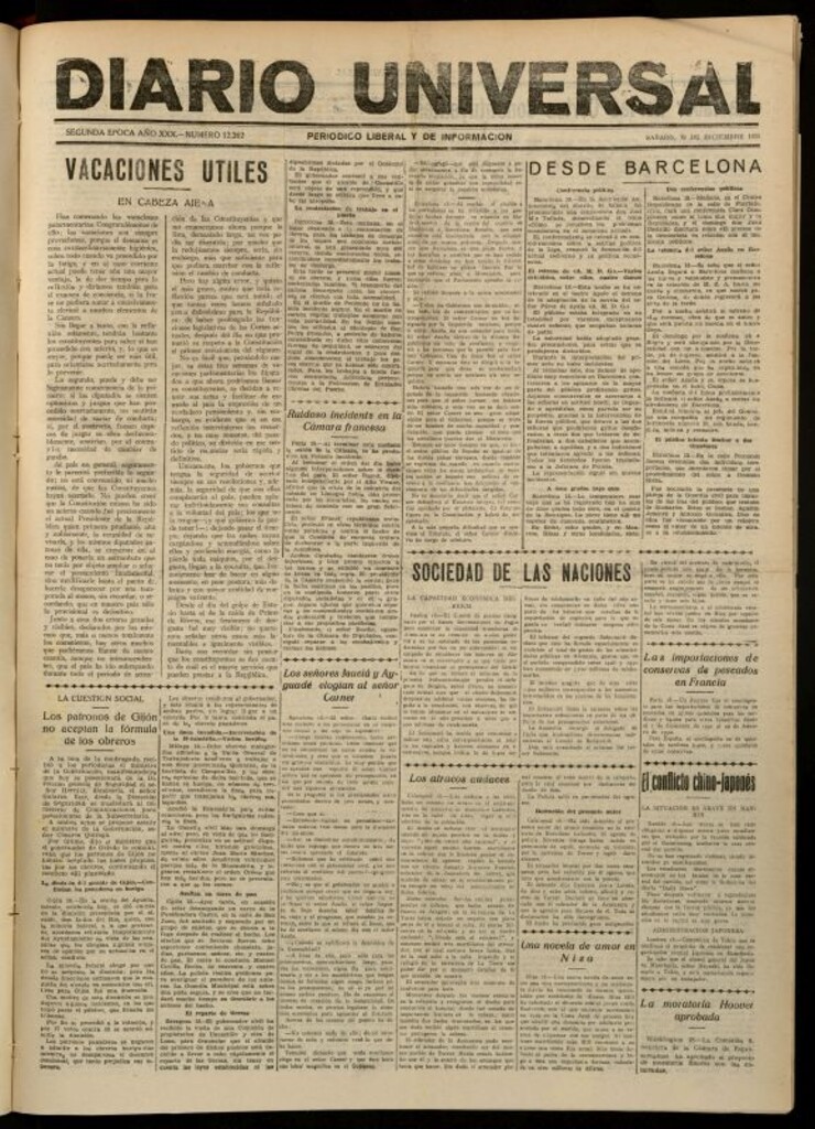 Miniatura de Diario Universal del 19 de diciembre de 1931