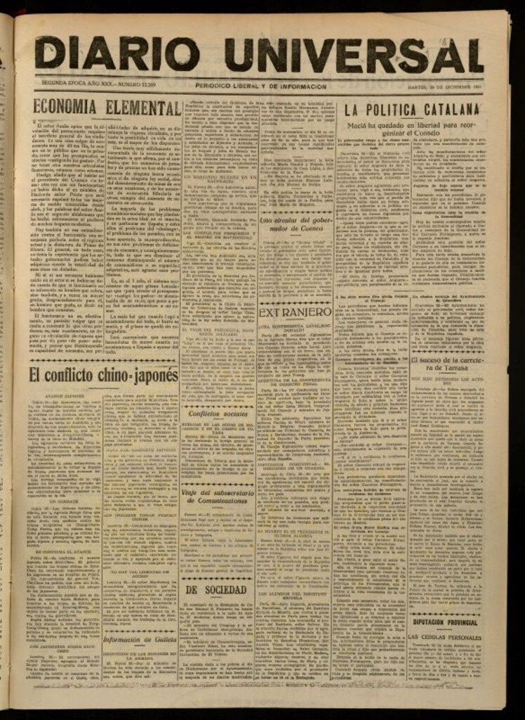Miniatura de Diario Universal del 29 de diciembre de 1931