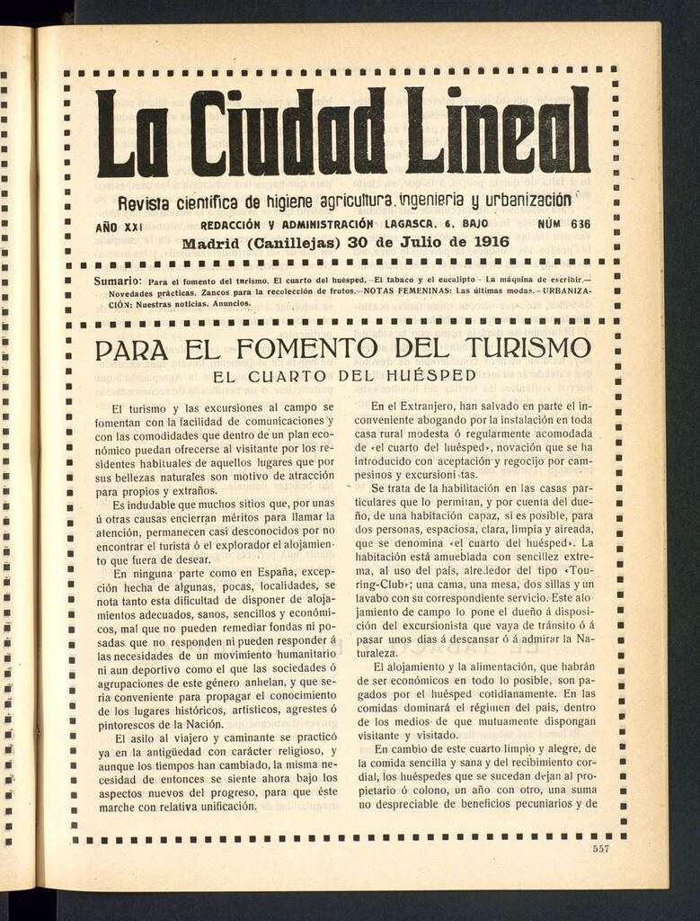 Miniatura de La Ciudad Lineal : órgano oficial de la Compañía Madrileña de Urbanización del 30 de julio de 1916