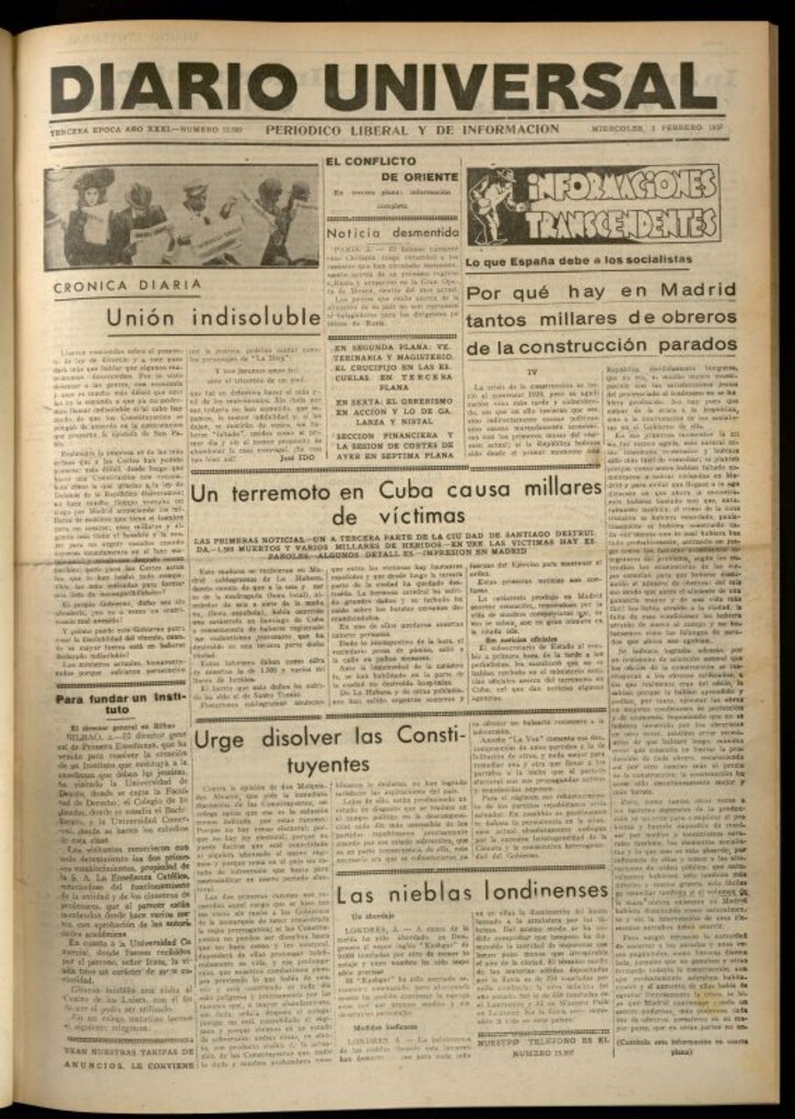 Miniatura de Diario Universal del 3 de febrero de 1932