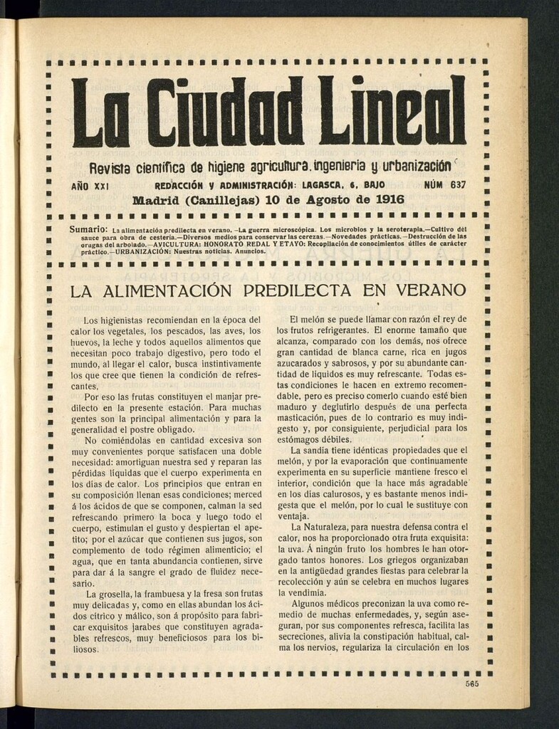 Miniatura de La Ciudad Lineal : órgano oficial de la Compañía Madrileña de Urbanización del 10 de agosto de 1916
