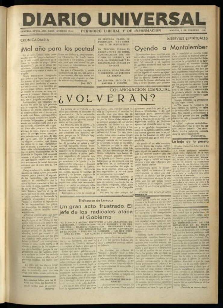 Miniatura de Diario Universal del 9 de febrero de 1932