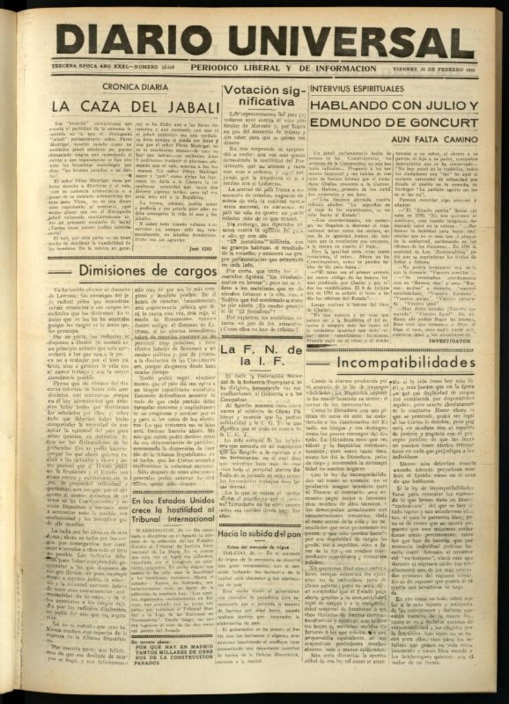 Miniatura de Diario Universal del 26 de febrero de 1932