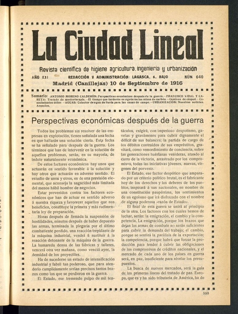 Miniatura de La Ciudad Lineal : órgano oficial de la Compañía Madrileña de Urbanización del 10 de septiembre de 1916