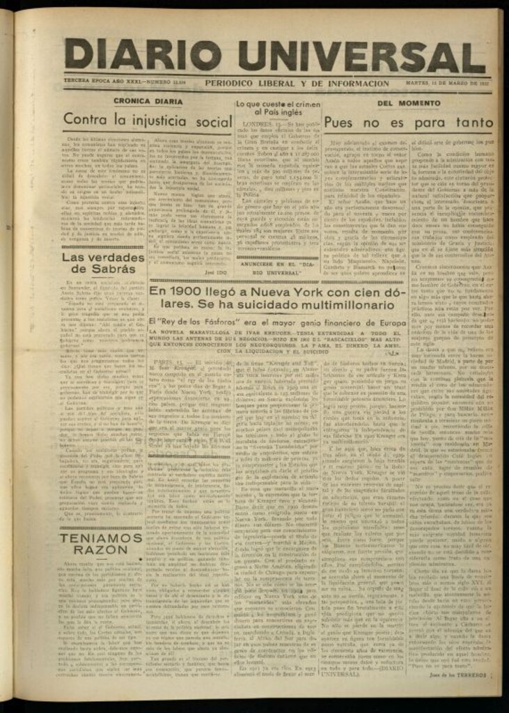 Miniatura de Diario Universal del 15 de marzo de 1932