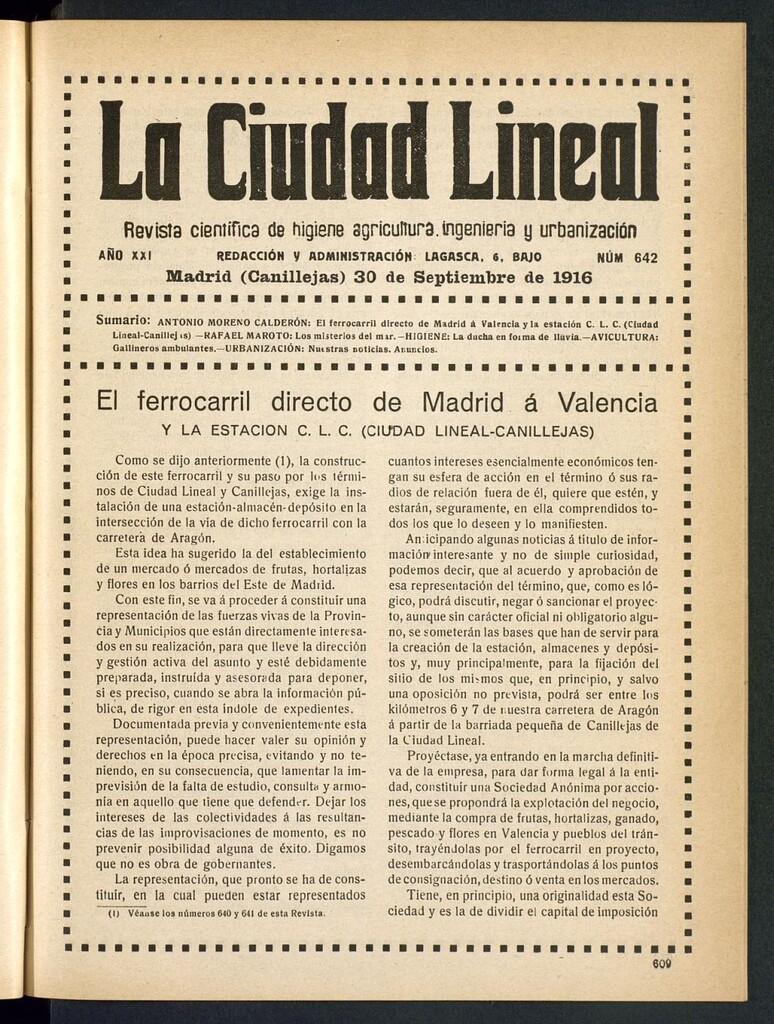 Miniatura de La Ciudad Lineal : órgano oficial de la Compañía Madrileña de Urbanización del 30 de septiembre de 1916