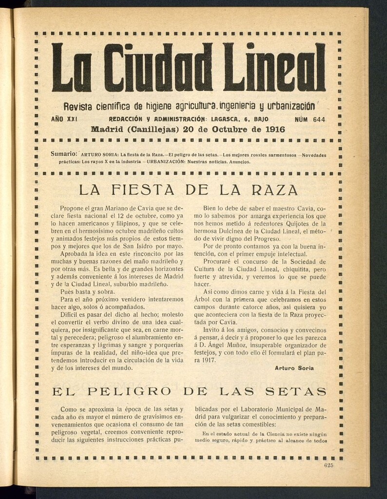 Miniatura de La Ciudad Lineal : órgano oficial de la Compañía Madrileña de Urbanización del 20 de octubre de 1916