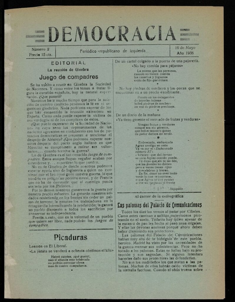 Miniatura de Democracia: periódico republicano de izquierda