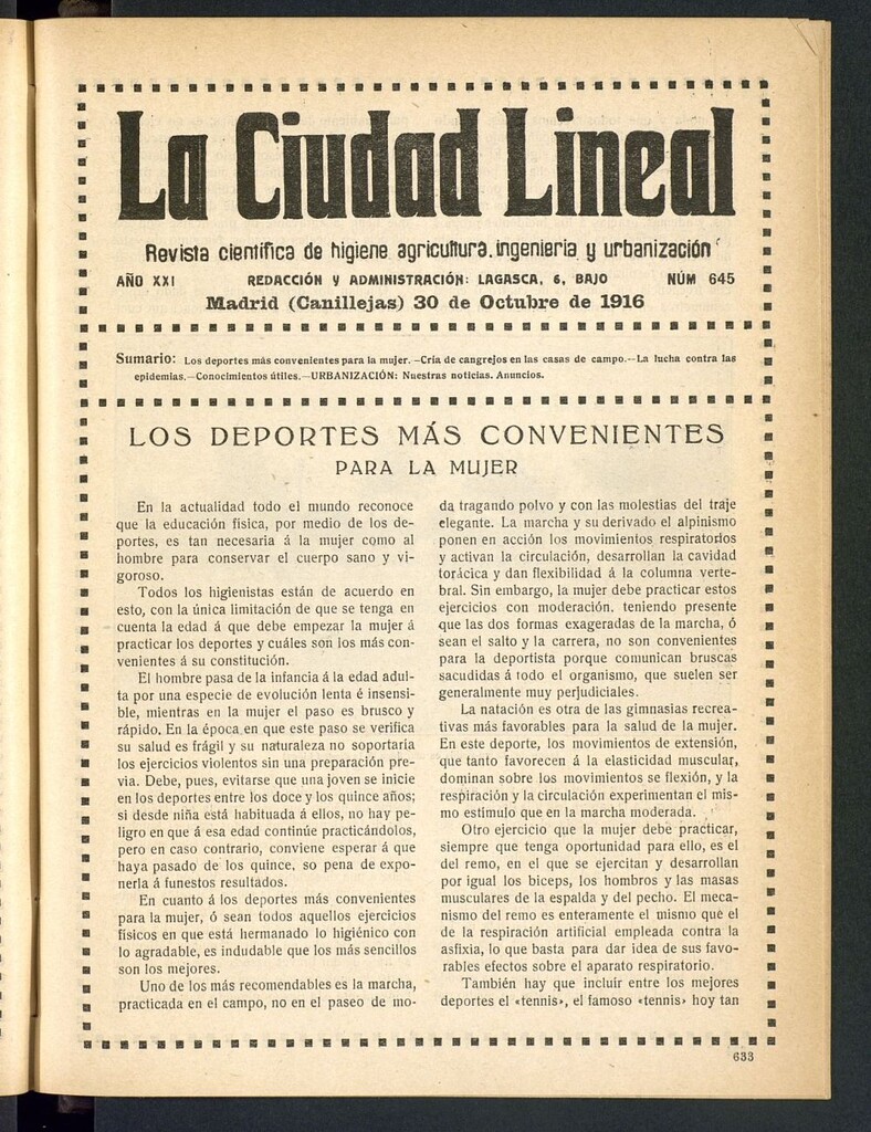 Miniatura de La Ciudad Lineal : órgano oficial de la Compañía Madrileña de Urbanización del 30 de octubre de 1916