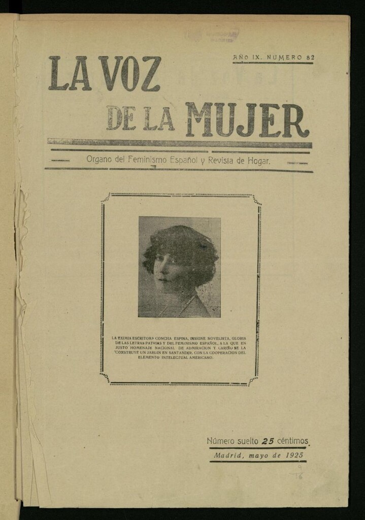 Miniatura de La Voz de la Mujer: revista mensual dedicada a la defensa de la mujer española de mayo de 1925, nº 82