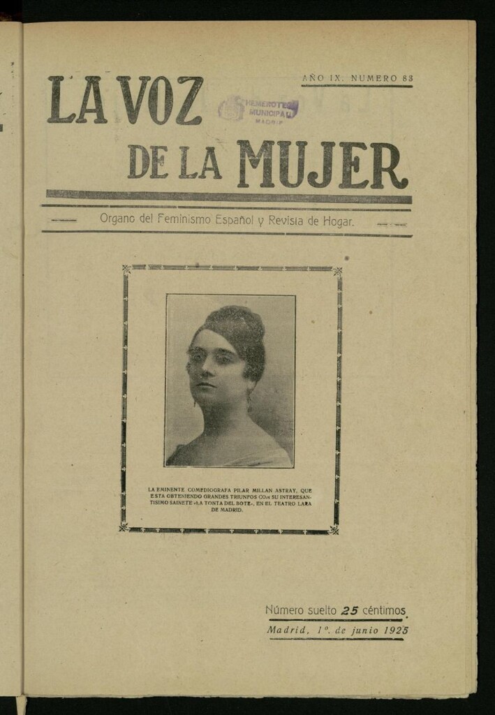 Miniatura de La Voz de la Mujer: revista mensual dedicada a la defensa de la mujer española del 1 de junio de 1925, nº 83