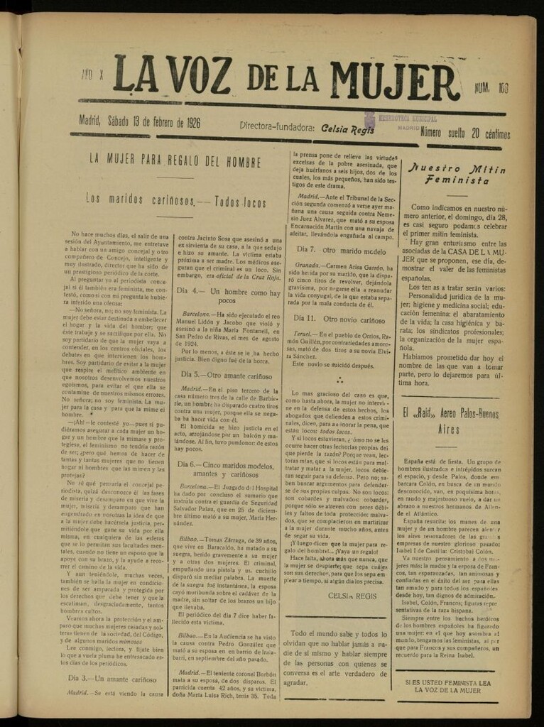 Miniatura de La Voz de la Mujer: revista mensual dedicada a la defensa de la mujer española del 13 de febrero de 1926, nº 108