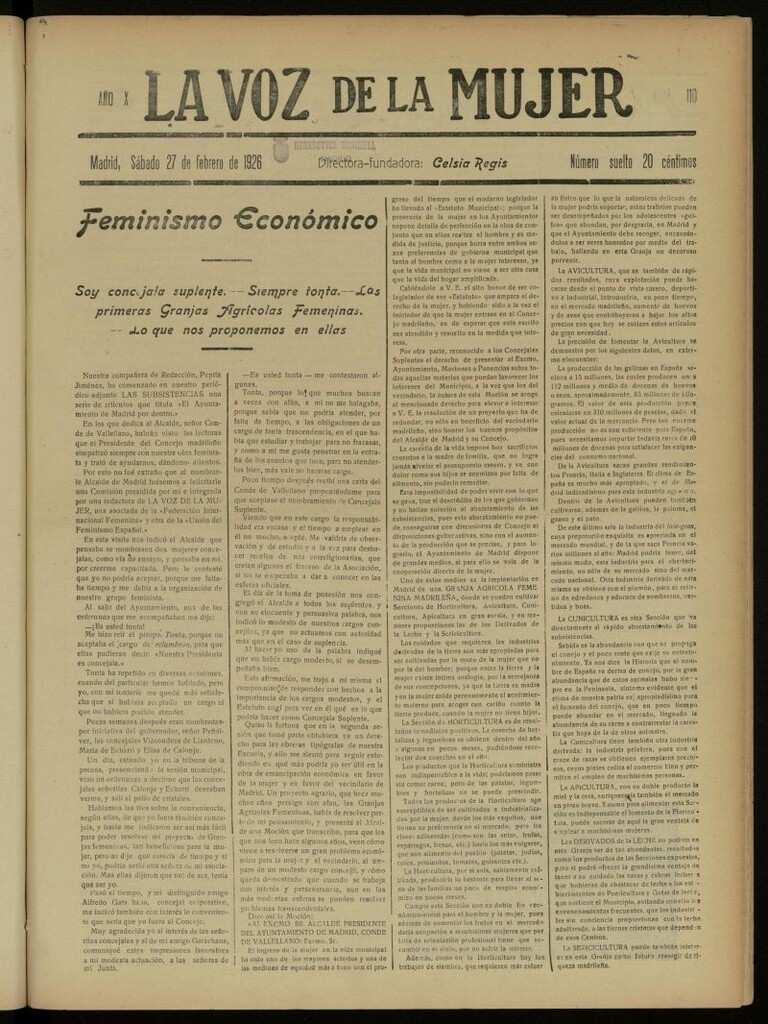 Miniatura de La Voz de la Mujer: revista mensual dedicada a la defensa de la mujer española del 27 de febrero de 1926, nº 110