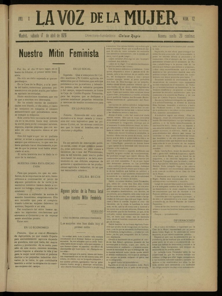 Miniatura de La Voz de la Mujer: revista mensual dedicada a la defensa de la mujer española del 17 de abril de 1926, nº 112