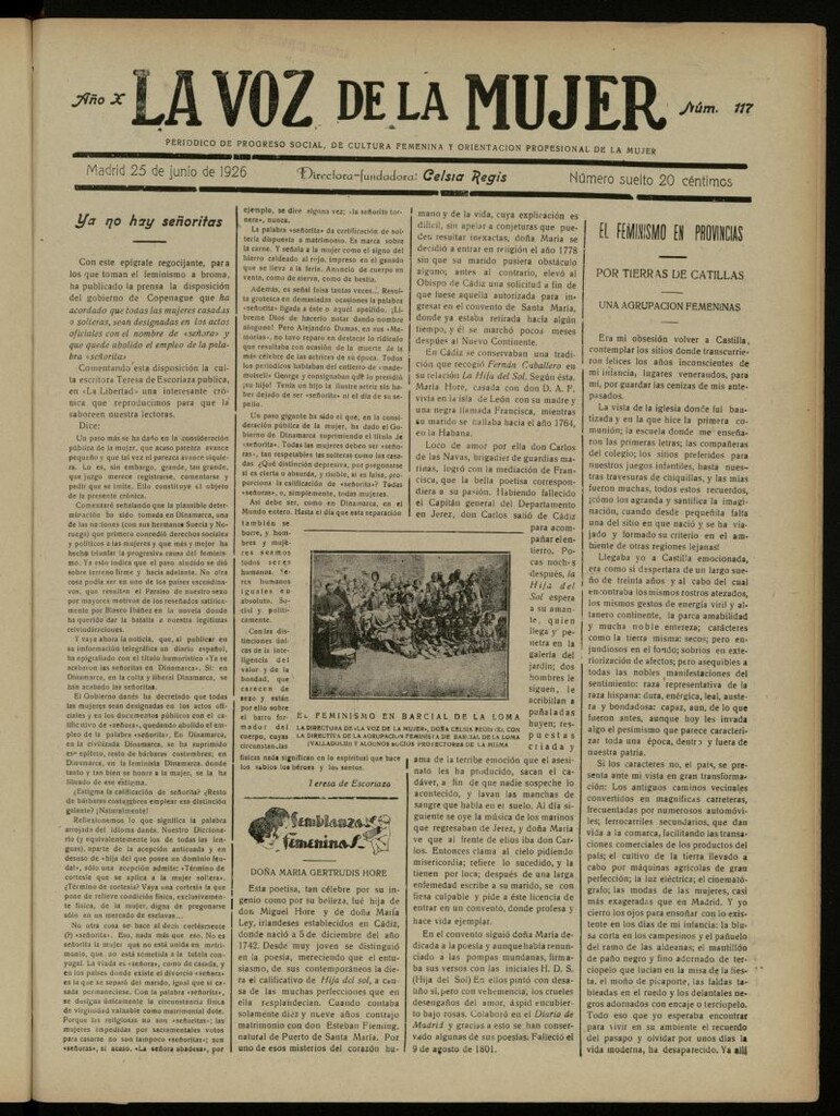 Miniatura de La Voz de la Mujer: revista mensual dedicada a la defensa de la mujer española del 25 de junio de 1926, nº 117