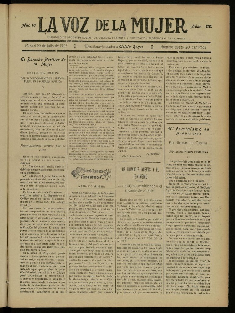 Miniatura de La Voz de la Mujer: revista mensual dedicada a la defensa de la mujer española del 10 de julio de 1926, nº 119