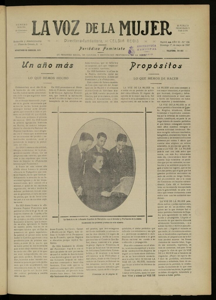Miniatura de La Voz de la Mujer: revista mensual dedicada a la defensa de la mujer española del 1 de mayo de 1927, nº 150