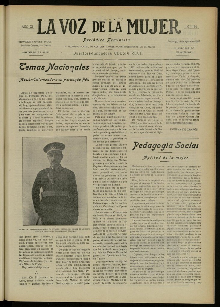 Miniatura de La Voz de la Mujer: revista mensual dedicada a la defensa de la mujer española del 28 de agosto de 1927, nº 164