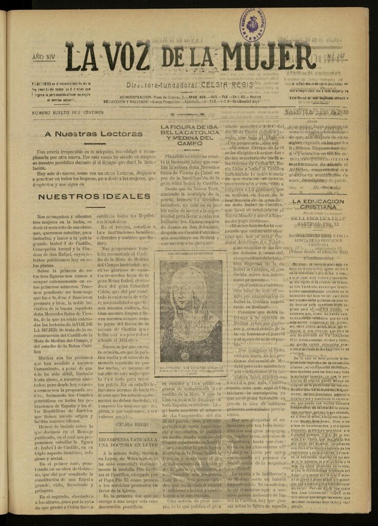 Miniatura de La Voz de la Mujer: revista mensual dedicada a la defensa de la mujer española del 15 de marzo de 1930, nº 347