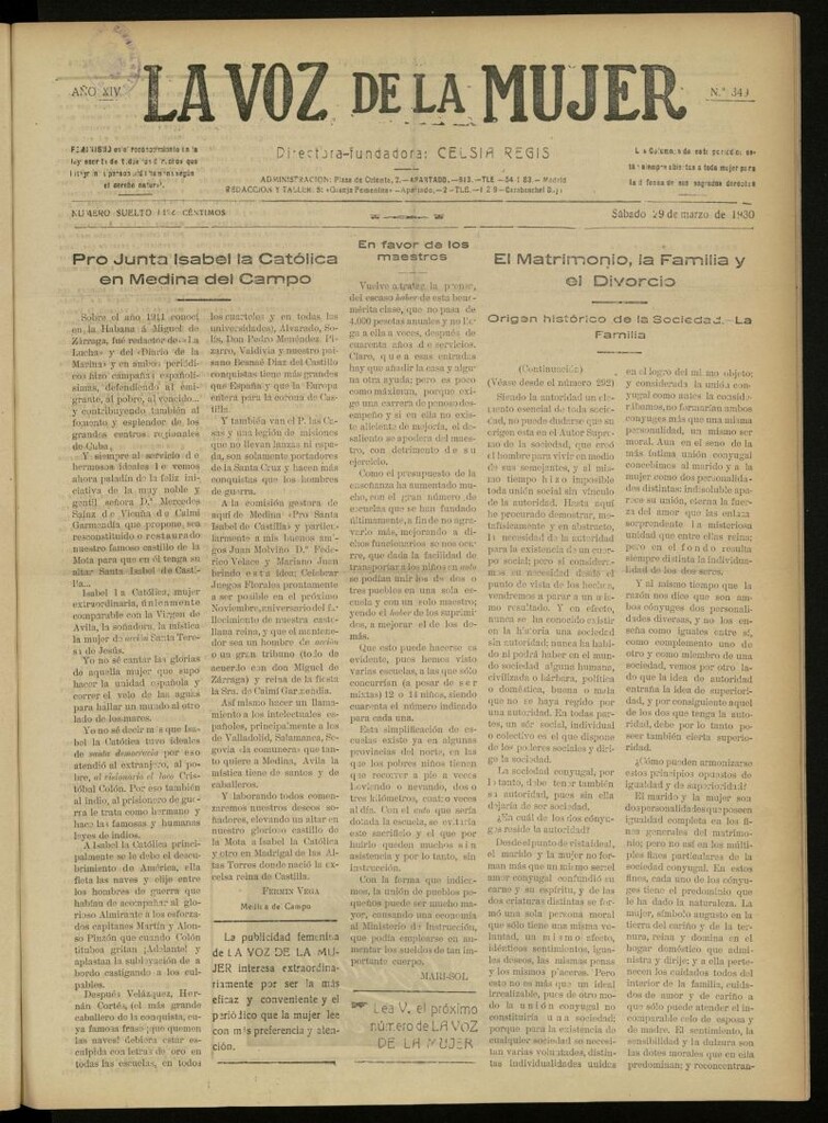 Miniatura de La Voz de la Mujer: revista mensual dedicada a la defensa de la mujer española del 29 de marzo de 1930, nº 349