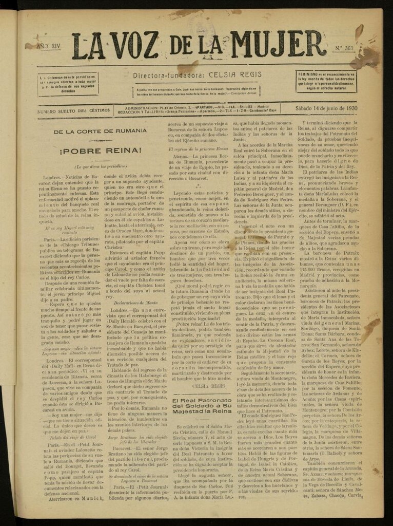 Miniatura de La Voz de la Mujer: revista mensual dedicada a la defensa de la mujer española del 14 de junio de 1930, nº 362