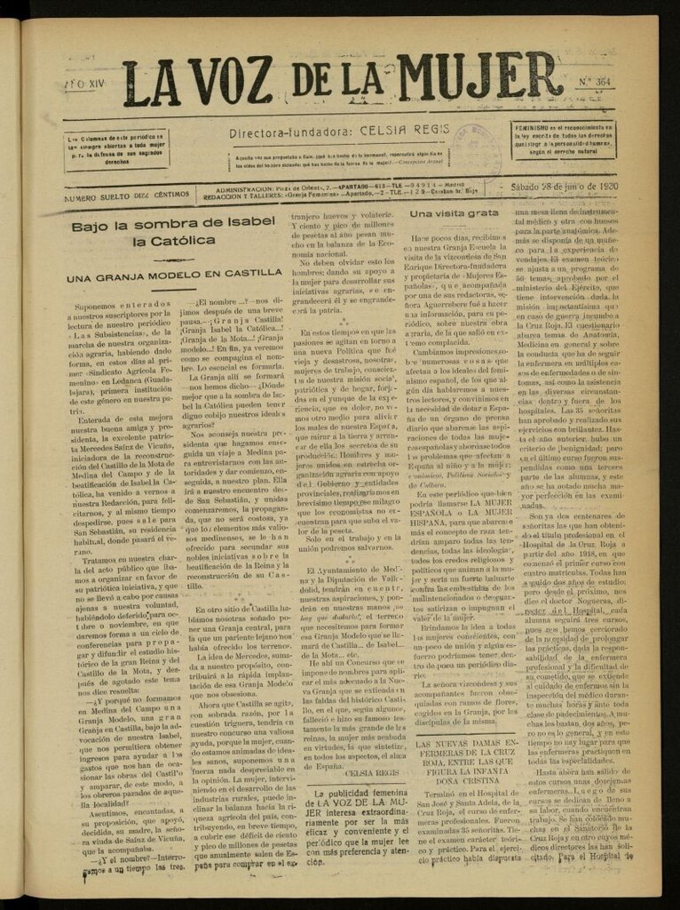 Miniatura de La Voz de la Mujer: revista mensual dedicada a la defensa de la mujer española del 28 de junio de 1930, nº 364