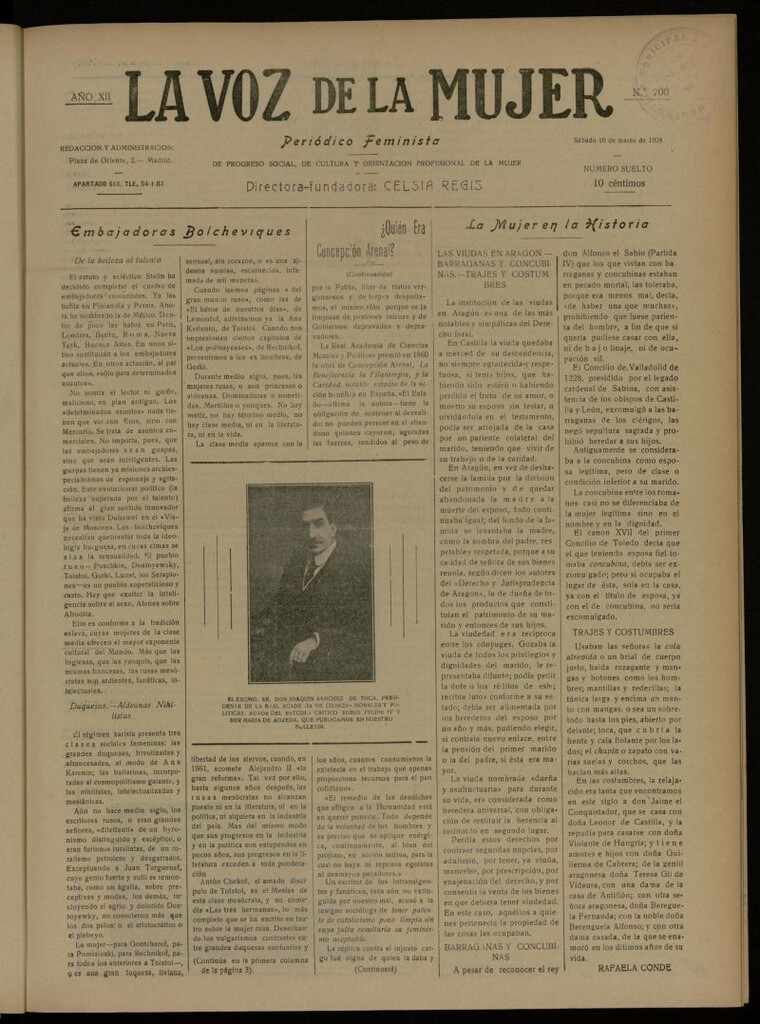 Miniatura de La Voz de la Mujer: revista mensual dedicada a la defensa de la mujer española del 10 de marzo de 1928, nº 200
