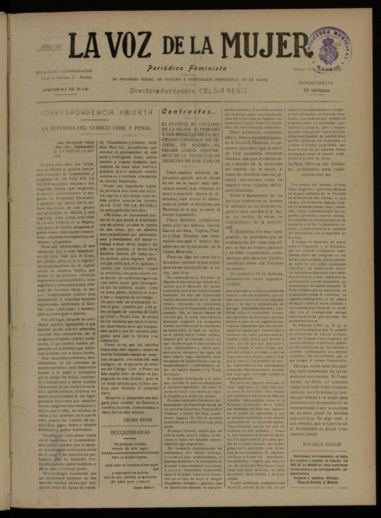 Miniatura de La Voz de la Mujer: revista mensual dedicada a la defensa de la mujer española del 24 de marzo de 1928, nº 204